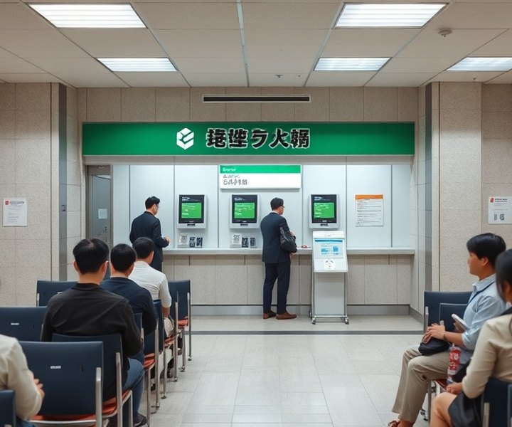 導入後 — 手続きの種類ごとに受付番号を分け、待合スペースが整理されています。